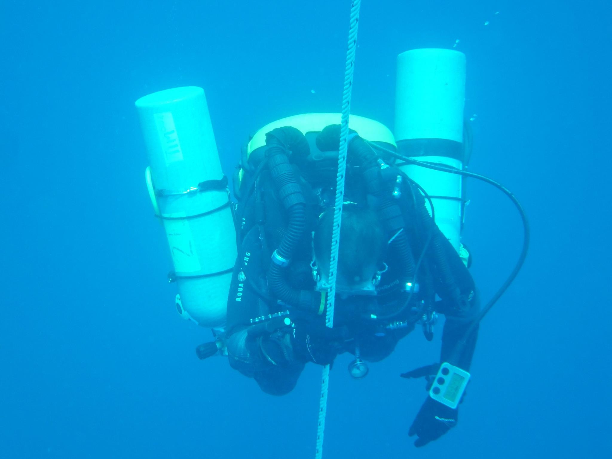 tim using rebreather on th line